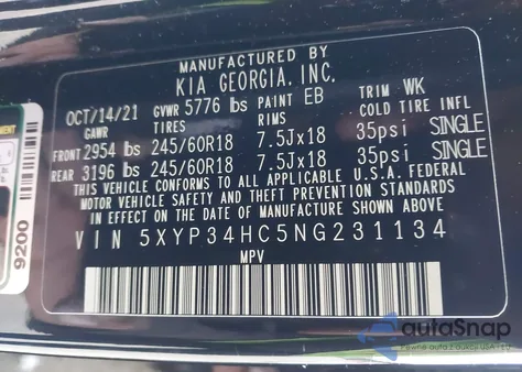 2022 Kia Telluride Ex z USA, uszkodzony, nr VIN 5XYP34HC5NG231134